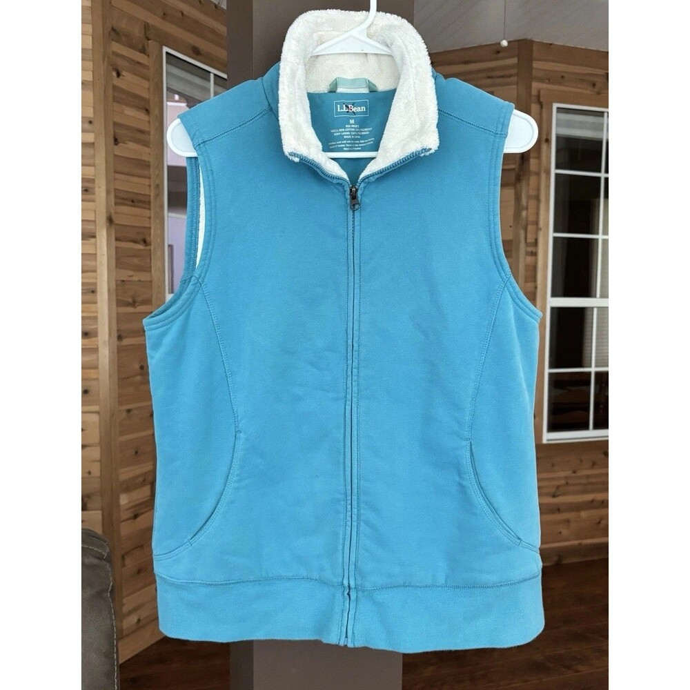 L.L.Bean Vest Women M  Sherpa Lined Turquoise Blue Soft Fleece Outdoors Athletic